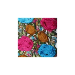 Guipure India Roses veloursTurquoise / rose x 50cm