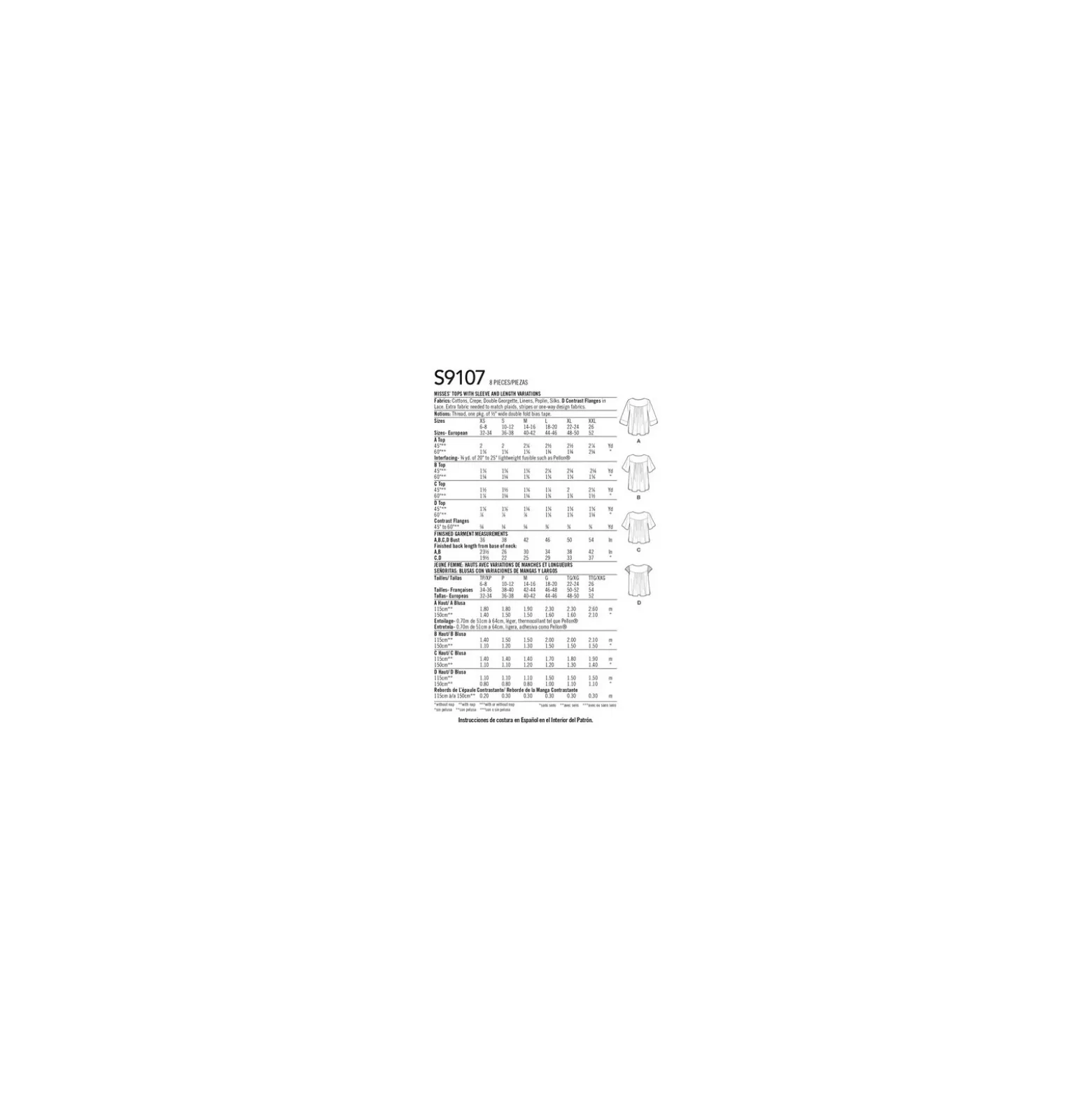 Patron Blouse droite Femme - Simplicity n°S9107