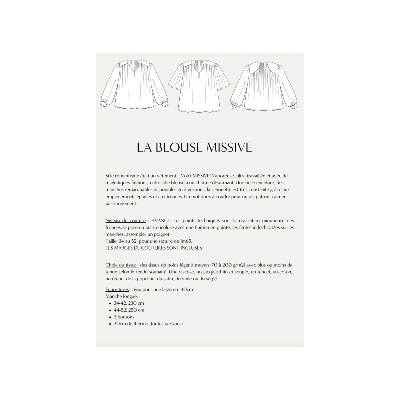 Patron Blouse Maison Fauve - Missive