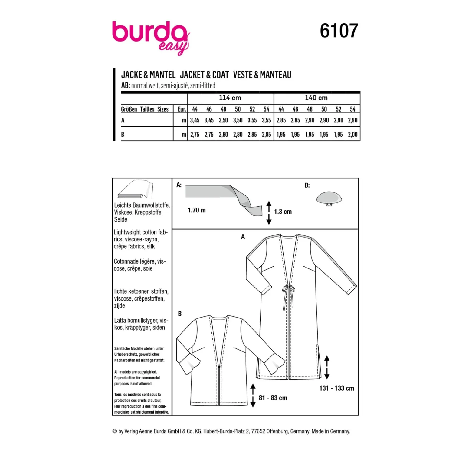 Patron caftan Femme grande taille - Burda n°6107