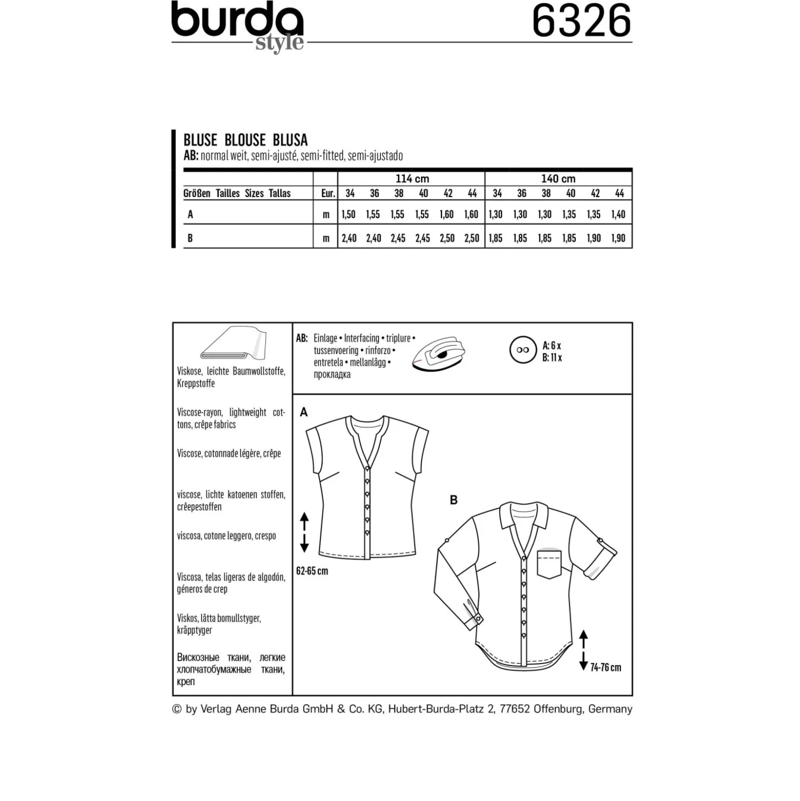 Patron Chemisier Femme Burda N°6326