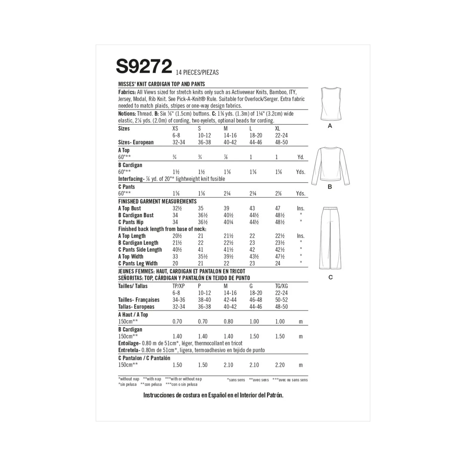 Patron Ensemble décontracté Femme - Simplicity n°S9272