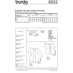 Patron Femme T-shirt blouse combinaison d'étoffes pose de passepoil Burda N°6552