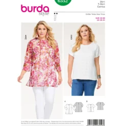 Patron Femme T-shirt blouse combinaison d'étoffes pose de passepoil Burda N°6552