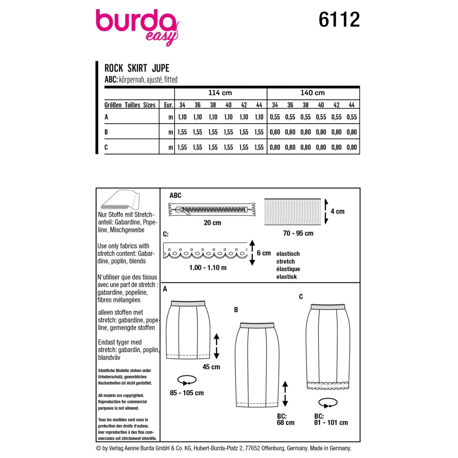 Patron jupe crayon Femme - Burda n°6112
