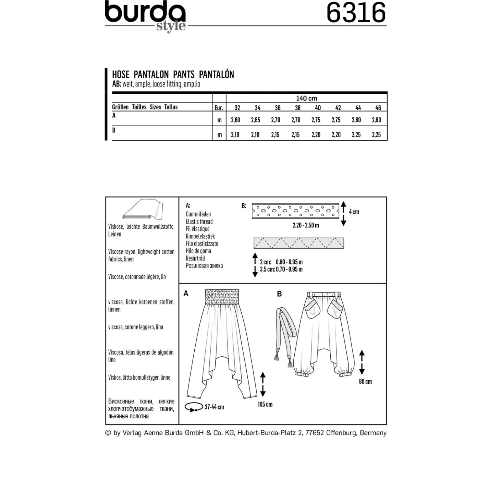 Patron Pantalon Sarouel Femme Burda N°6316