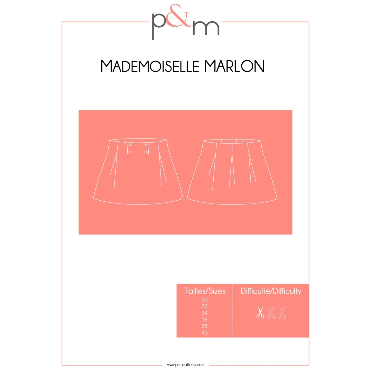 Patron P&M Patterns Jupe Mlle Marlon - Du 30 au 40