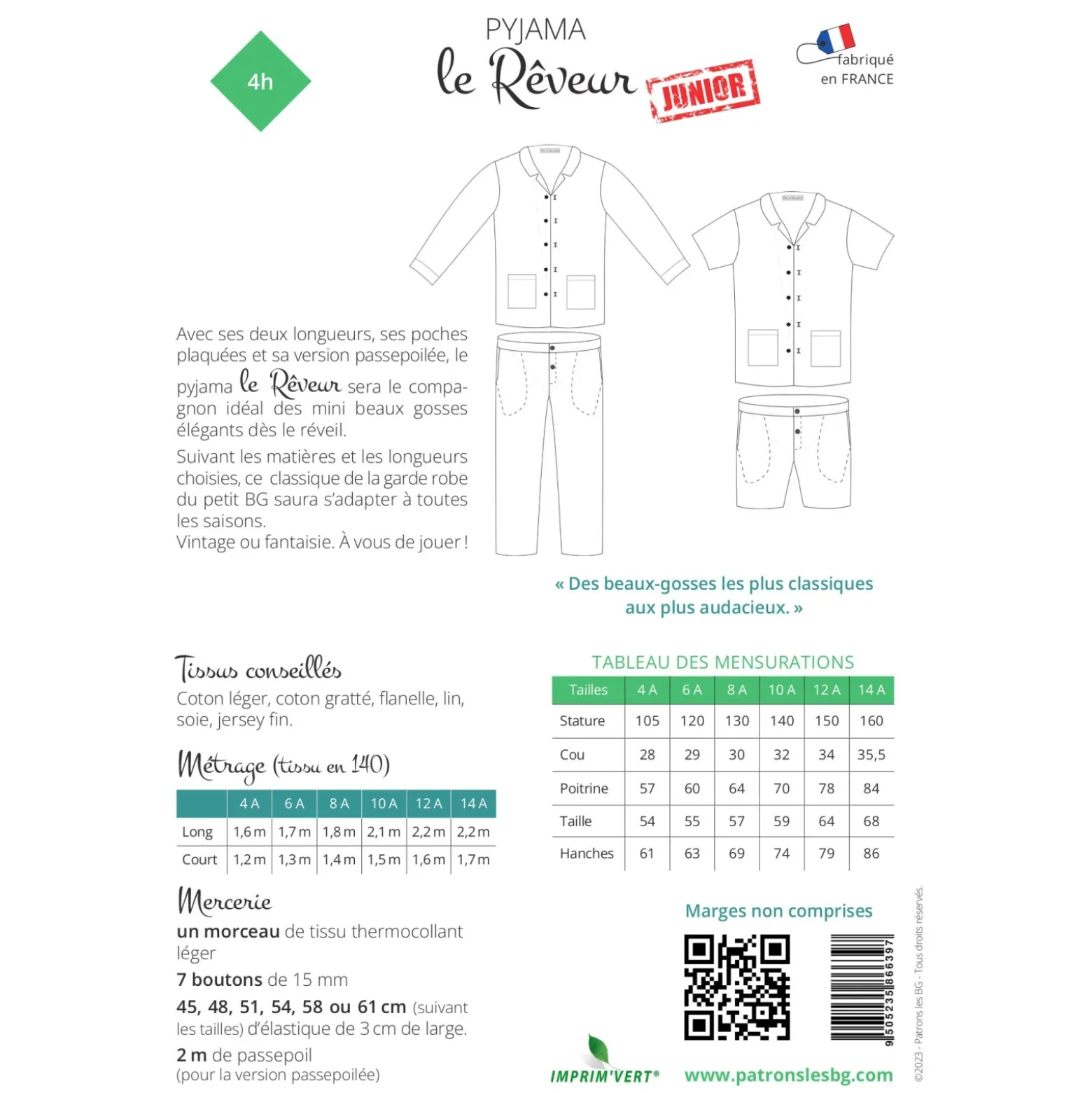 Patron Pyjama Garçon Les BG - Le Rêveur
