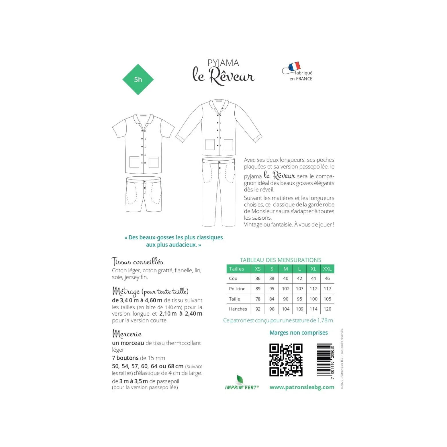 Patron Pyjama Homme Les BG - Le Rêveur