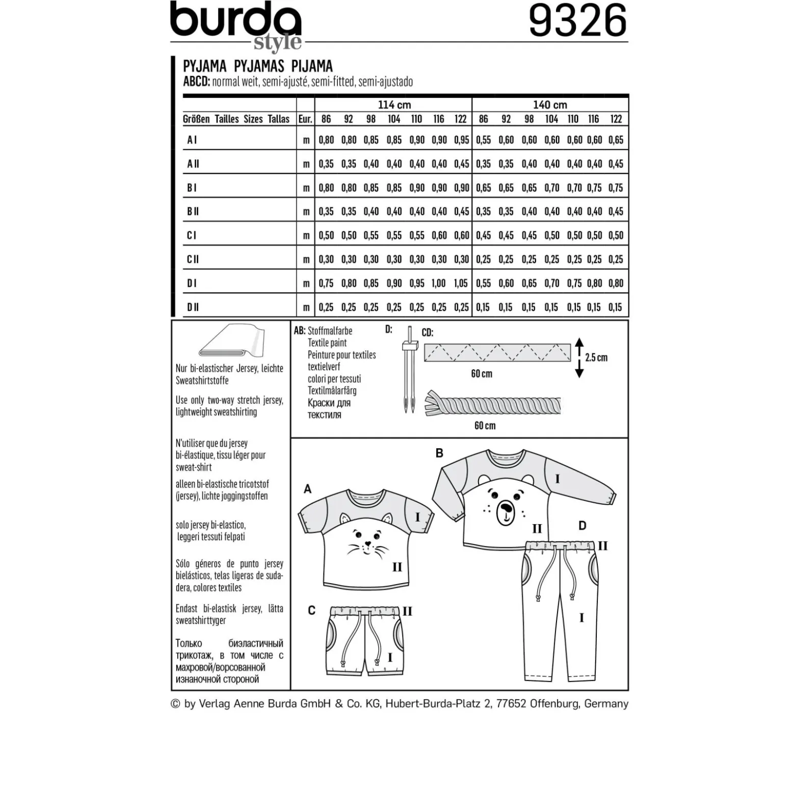 Patron Pyjamas Enfant Burda N°9326