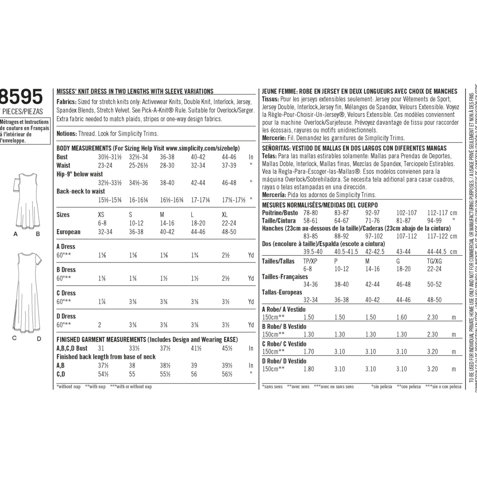 Patron Robe décontractée Femme - Simplicity n°8595