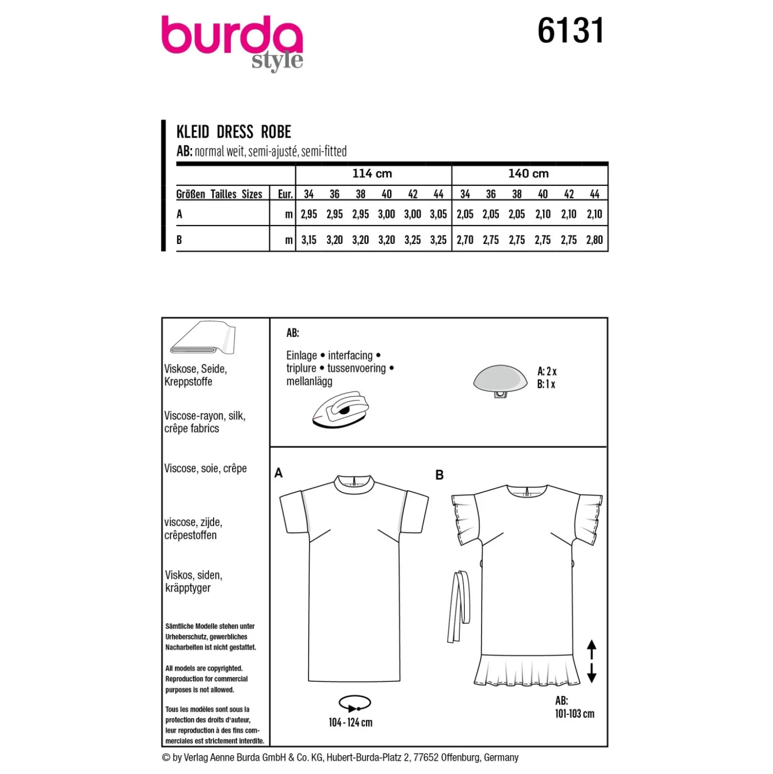 Patron robe droite Femme - Burda n°6131