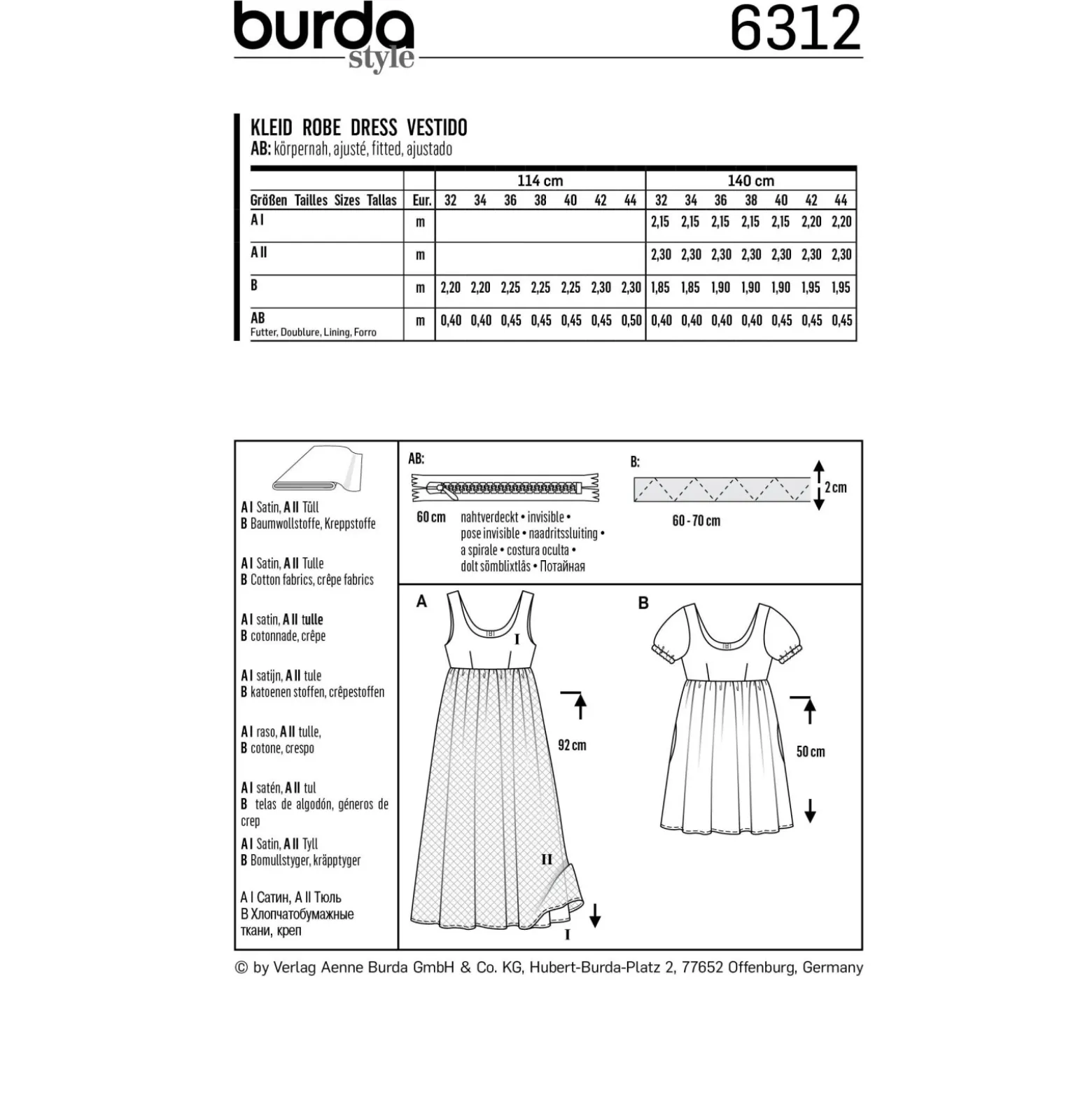 Patron Robe Empire Femme Burda N°6312