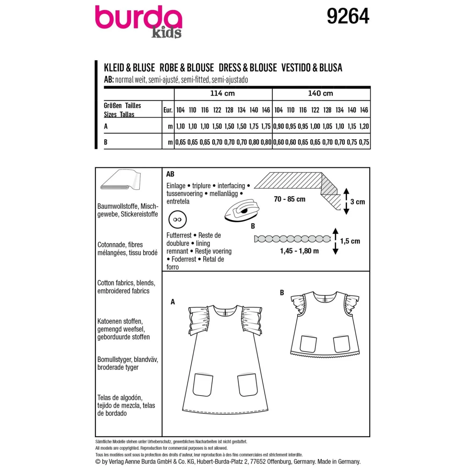 Patron robe et blouse fille - Burda n°9264