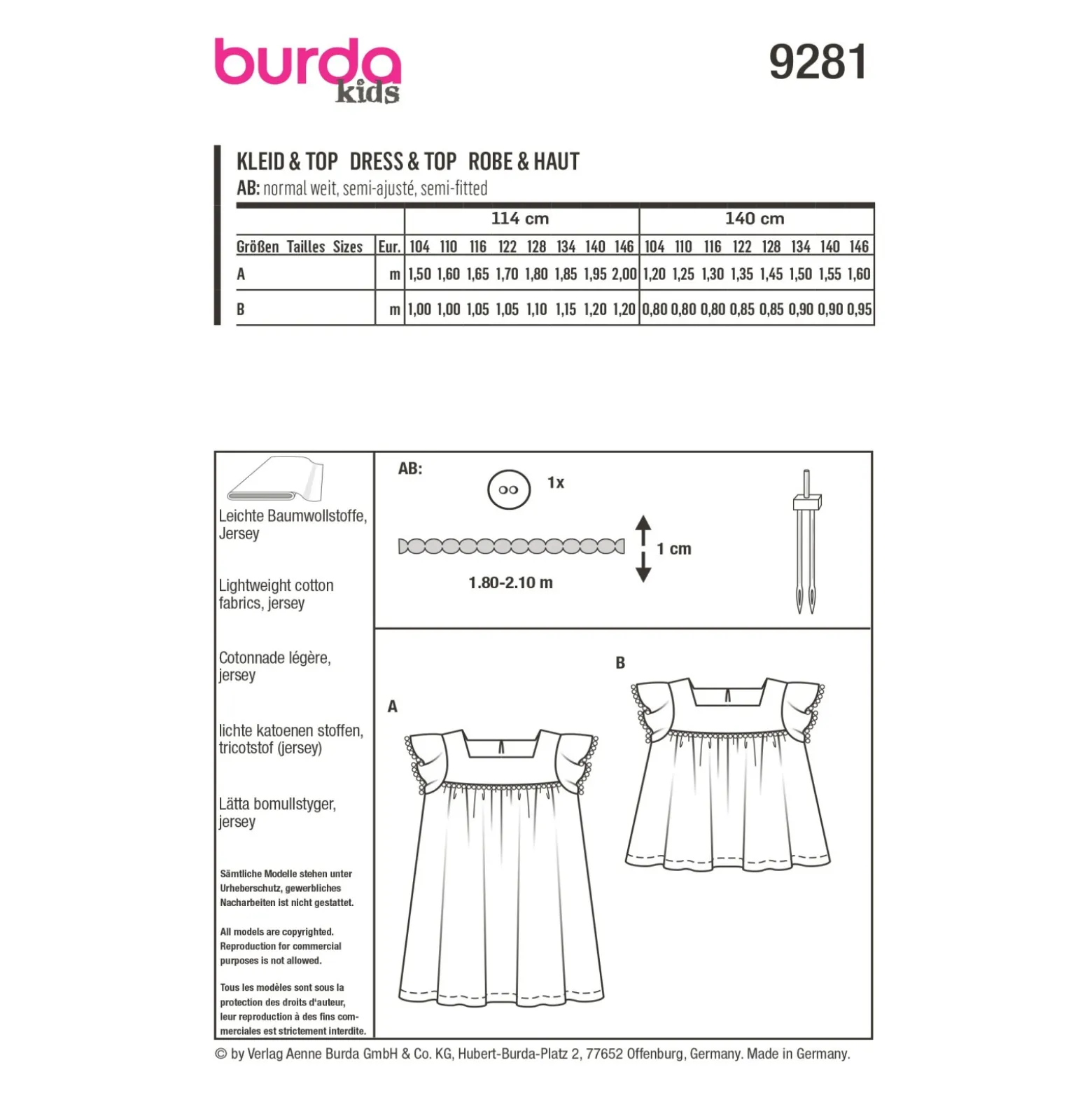 Patron robe et top enfant - Burda n°9281
