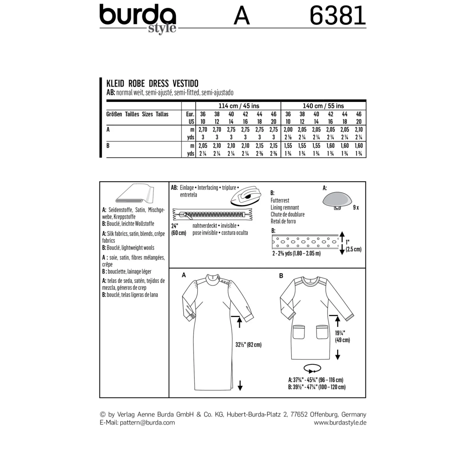 Patron Robe Femme Burda N°6381