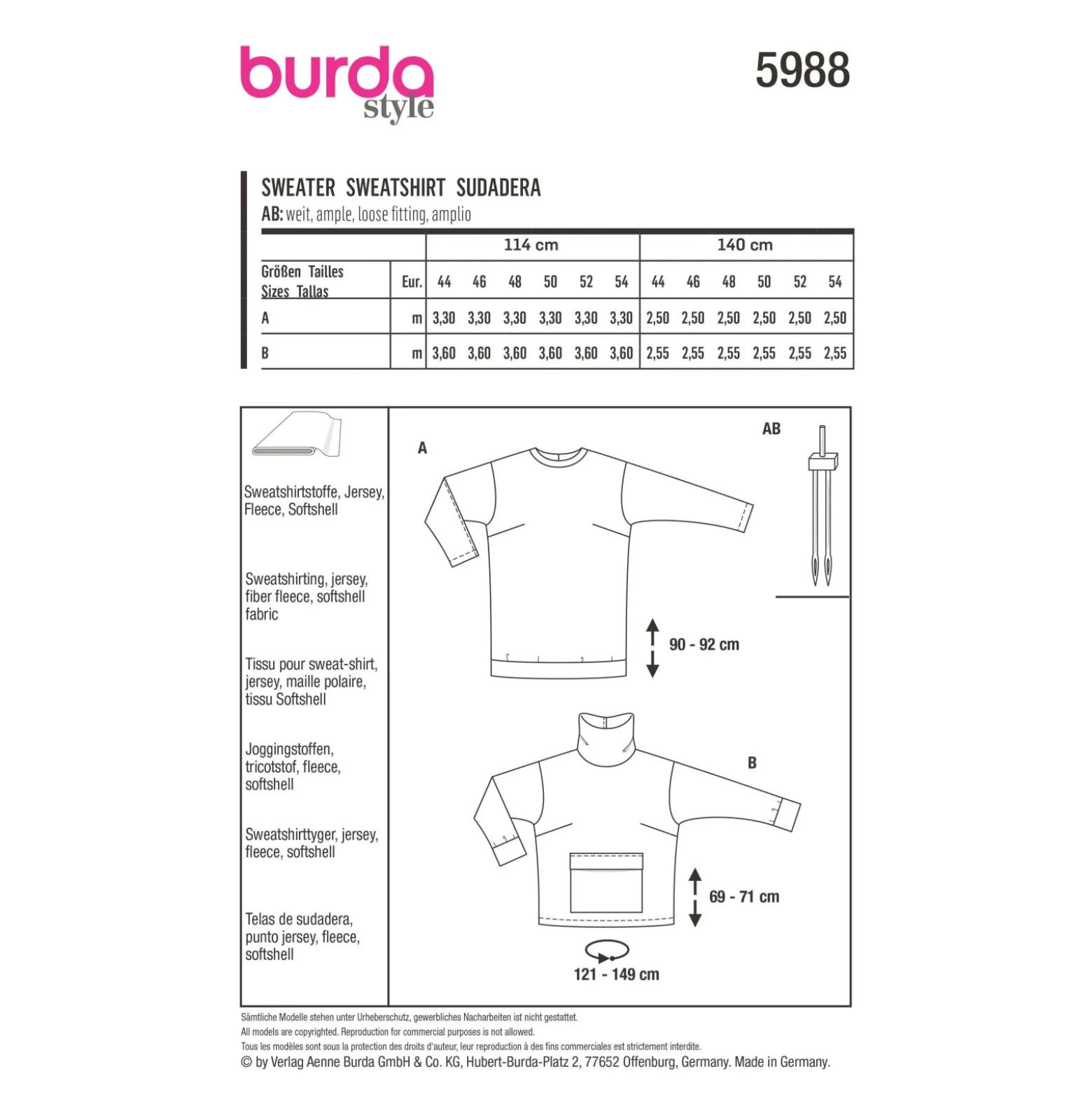 Patron sweat Femme grande taille - Burda n°5988