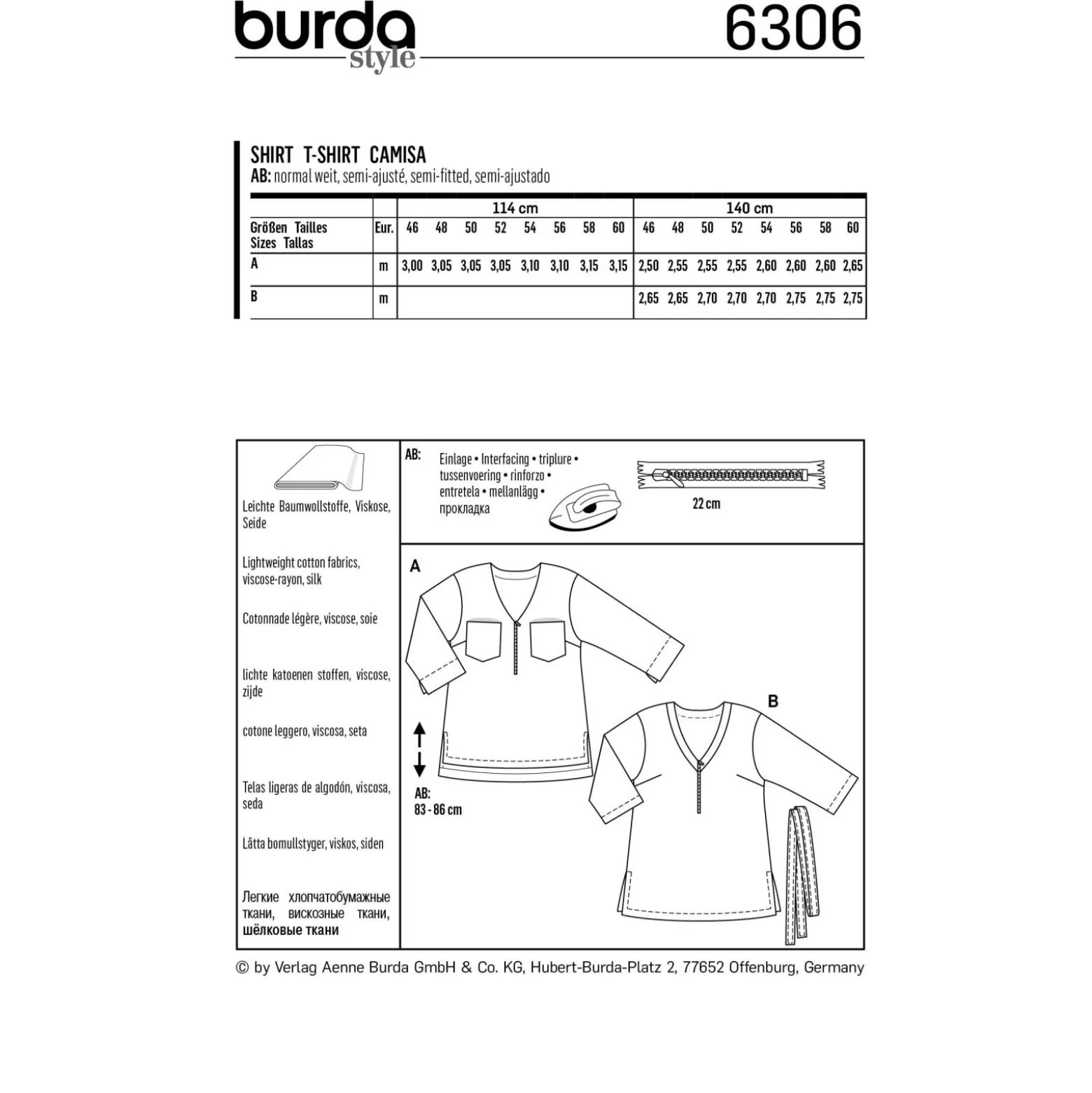 Patron Top Femme Grande Taille Burda N°6306