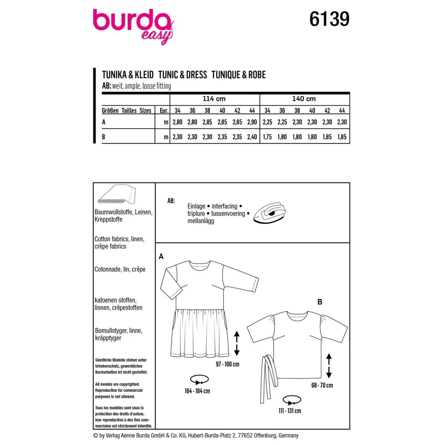 Patron tunique et robe Femme - Burda n°6139