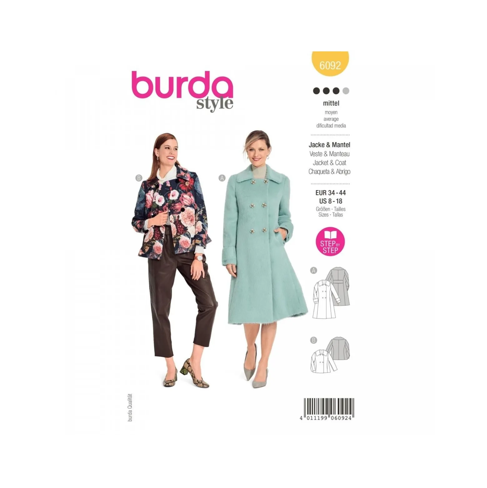 Patron veste et manteau double boutonnage Femme - Burda n°6092