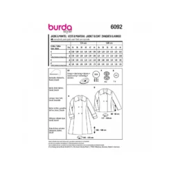 Patron veste et manteau double boutonnage Femme - Burda n°6092