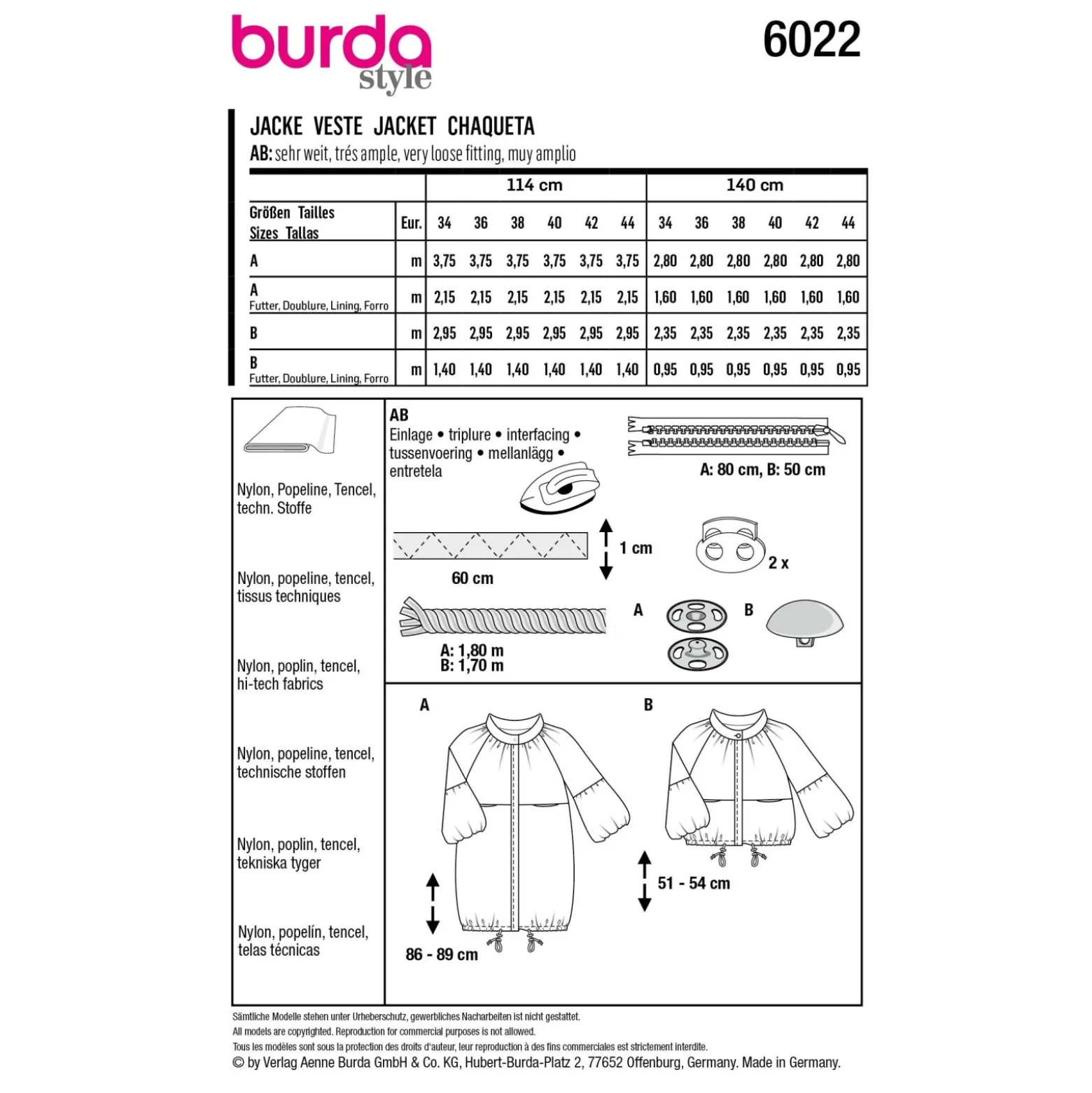 Patron veste femme - Burda n°6022