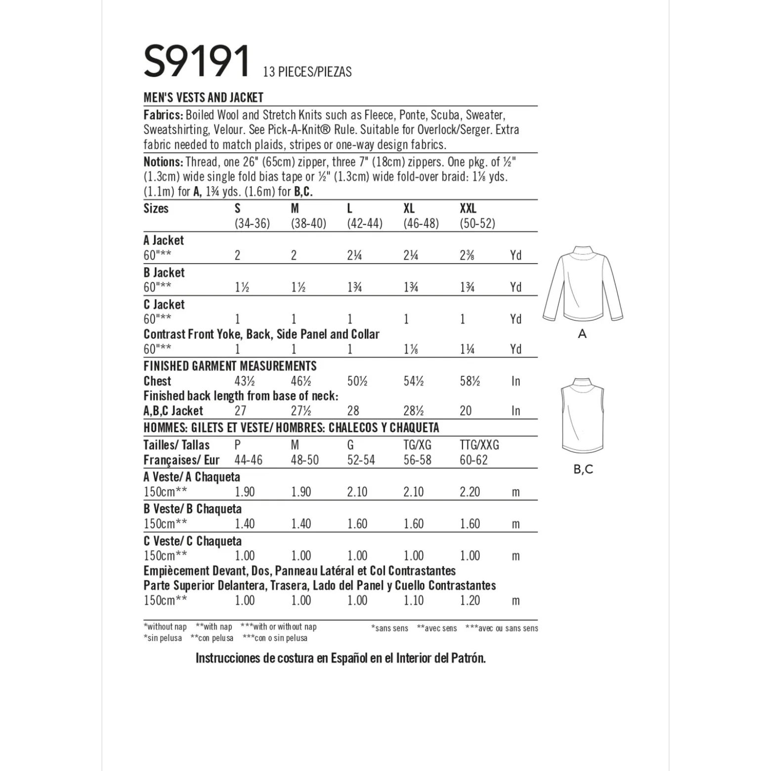 Patron Veste Homme - Simplicity n°S9191