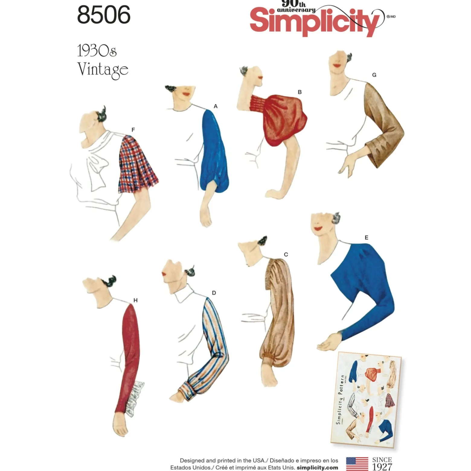 Patron vintage 8 variations de manches Femme - Simplicity n°8506