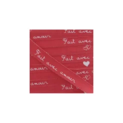 Ruban aspect gros grain expression "Fait avec amour" rouge