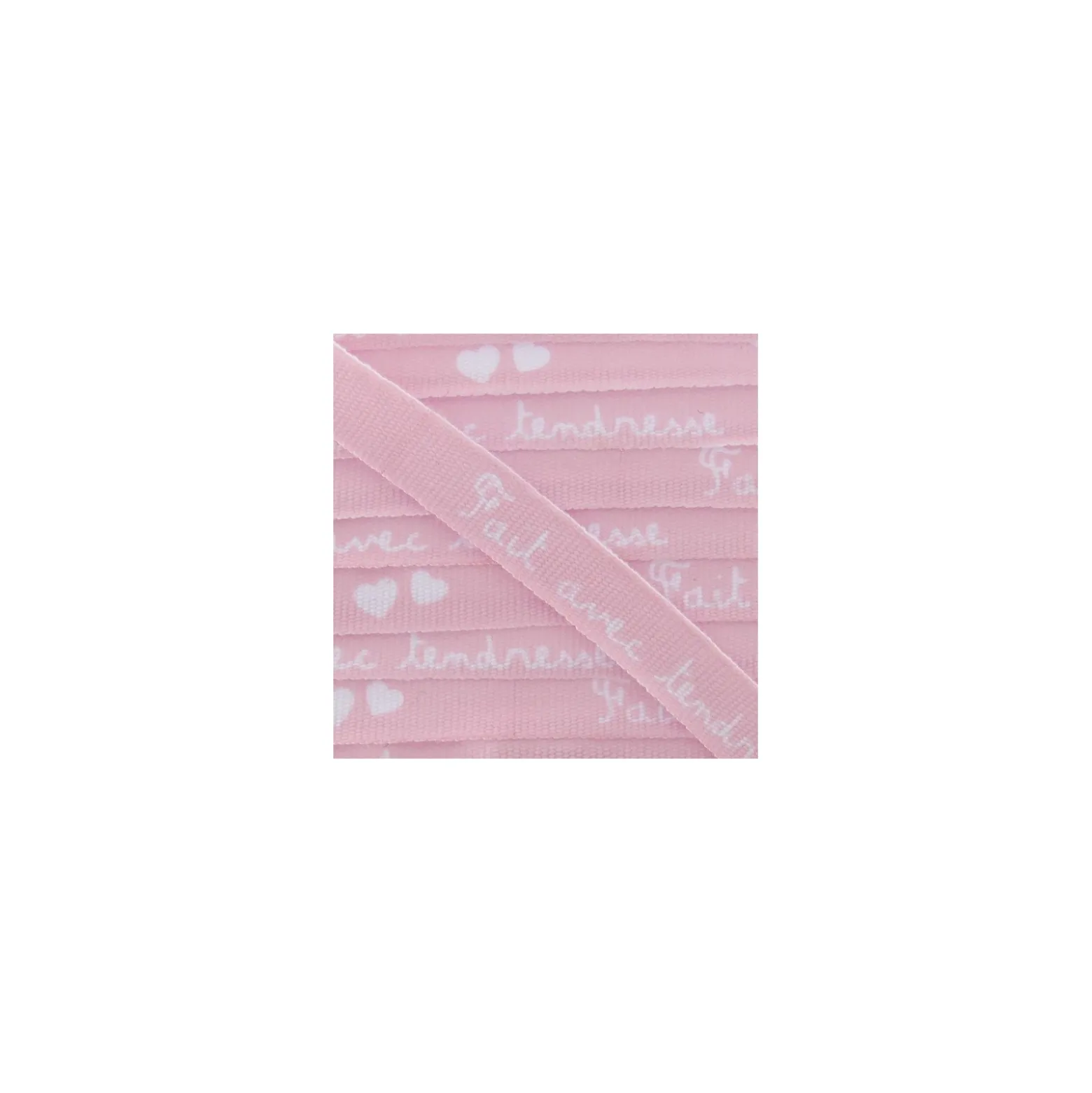 Ruban aspect gros grain expression "Fait avec tendresse" rose