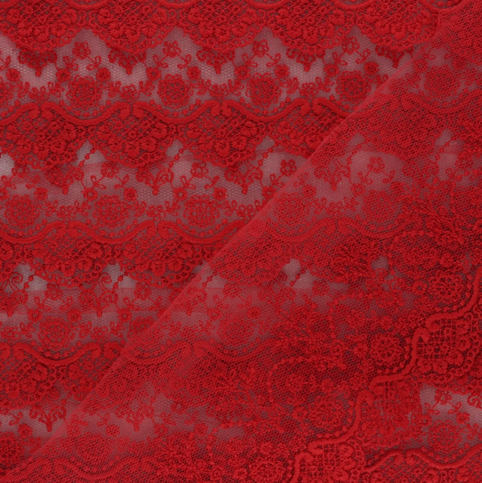 Ruban broderie sur tulle Marise - rouge x 50cm
