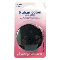 Ruban de coton noir bolduc 20 mm long. 5 m - Couture loisirs