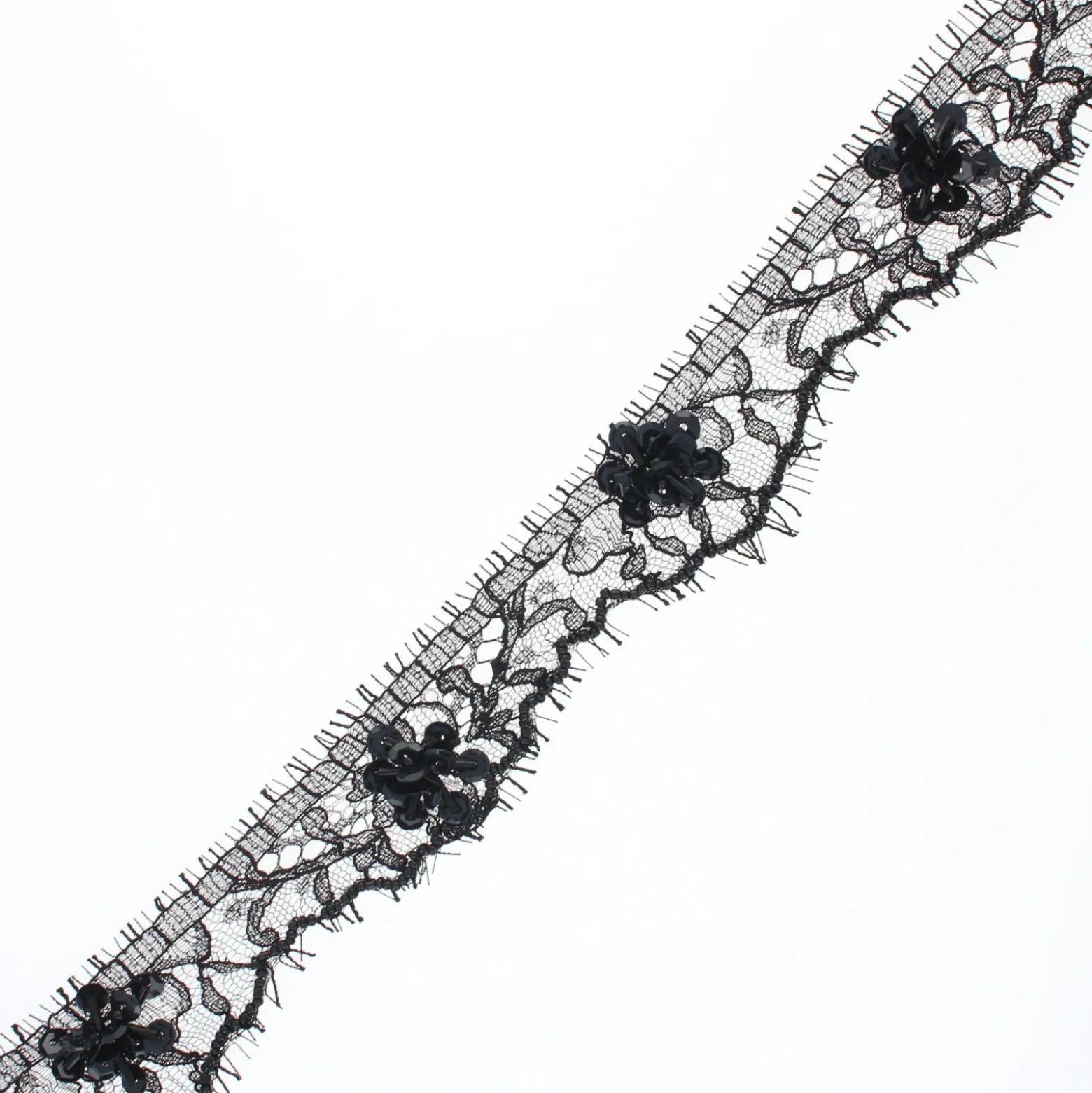 Ruban dentelle de Calais® perlée Mélodie 35 mm - noir x 50cm