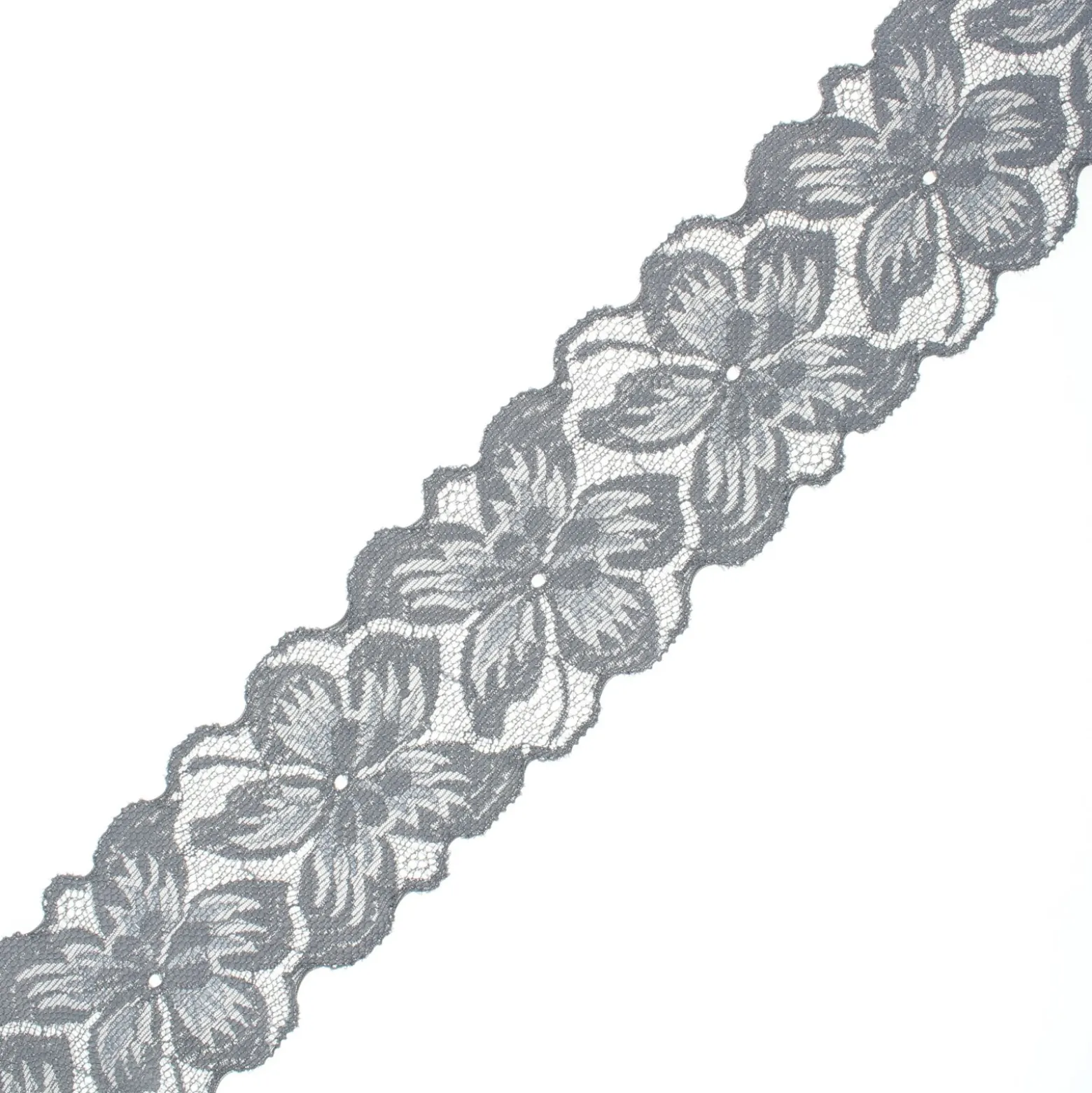 Ruban dentelle élastique Floral 75 mm - gris