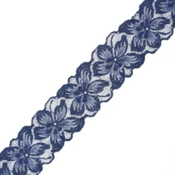 Ruban dentelle élastique Floral 75 mm - bleu marine