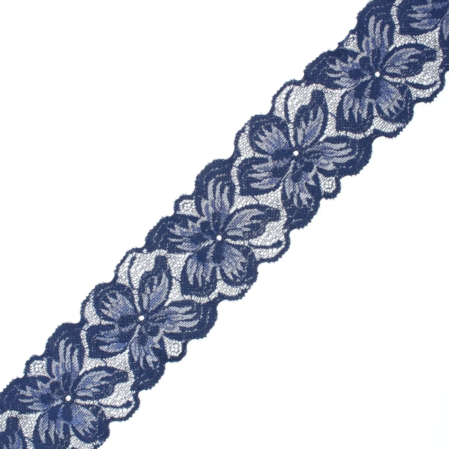 Ruban dentelle élastique Floral 75 mm - bleu marine