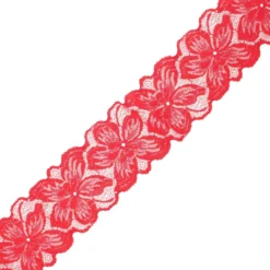 Ruban dentelle élastique Floral 75 mm - rouge