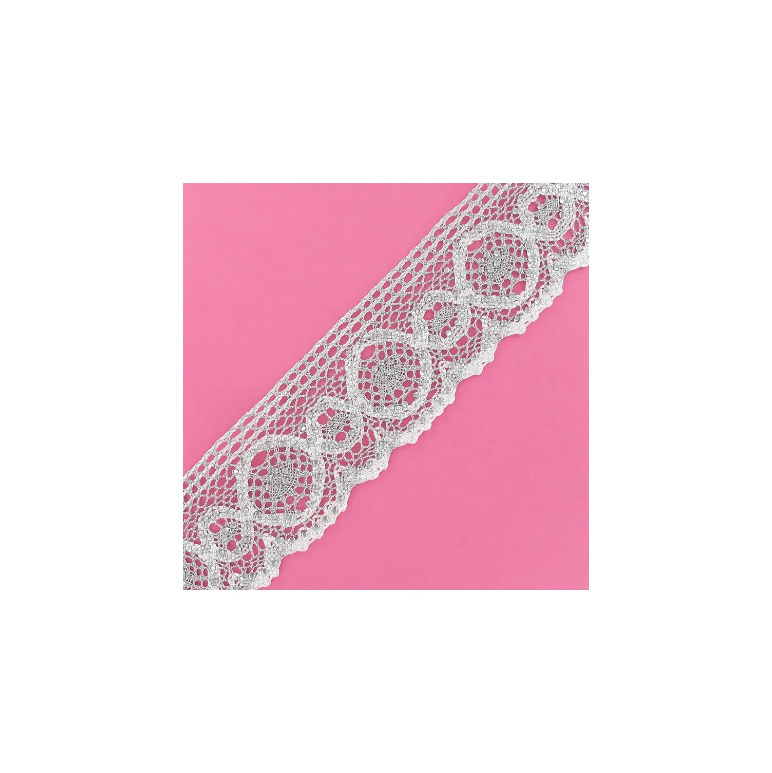 Ruban dentelle lurex strass blanc x50 cm