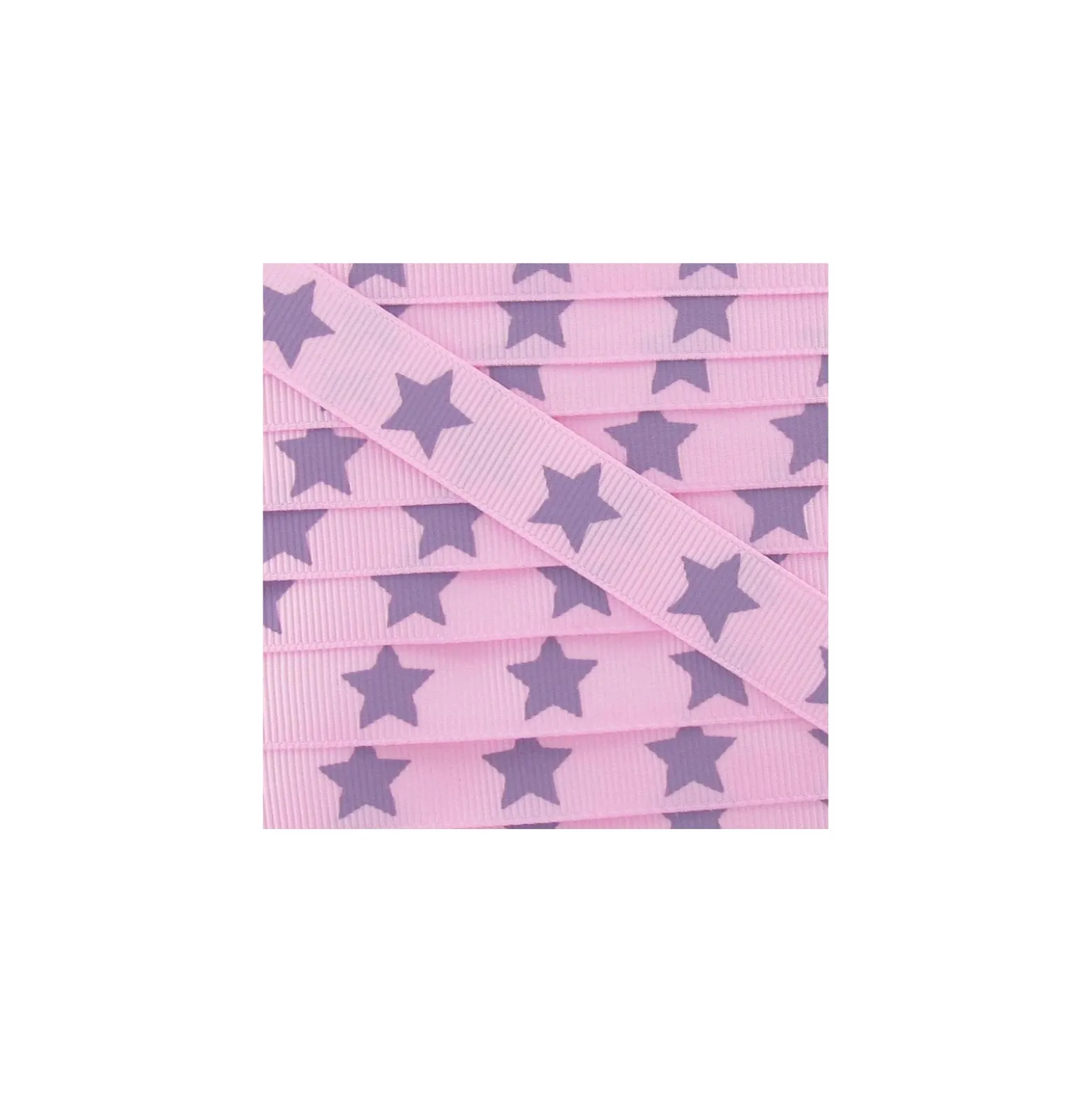 Ruban Froufrou gros grain étoiles rose bonbon
