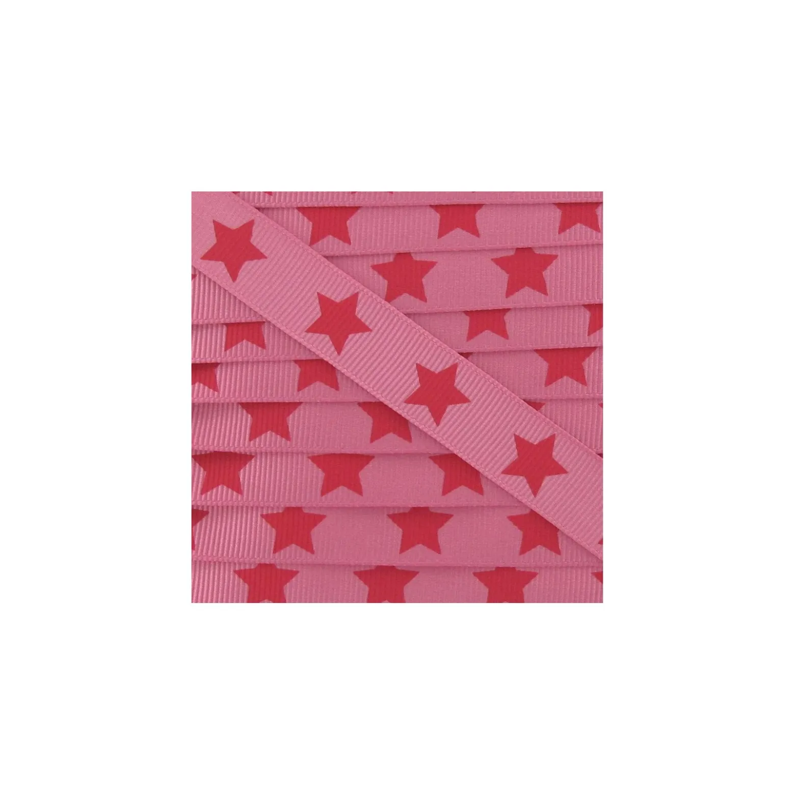 Ruban Froufrou gros grain étoiles rose rouge