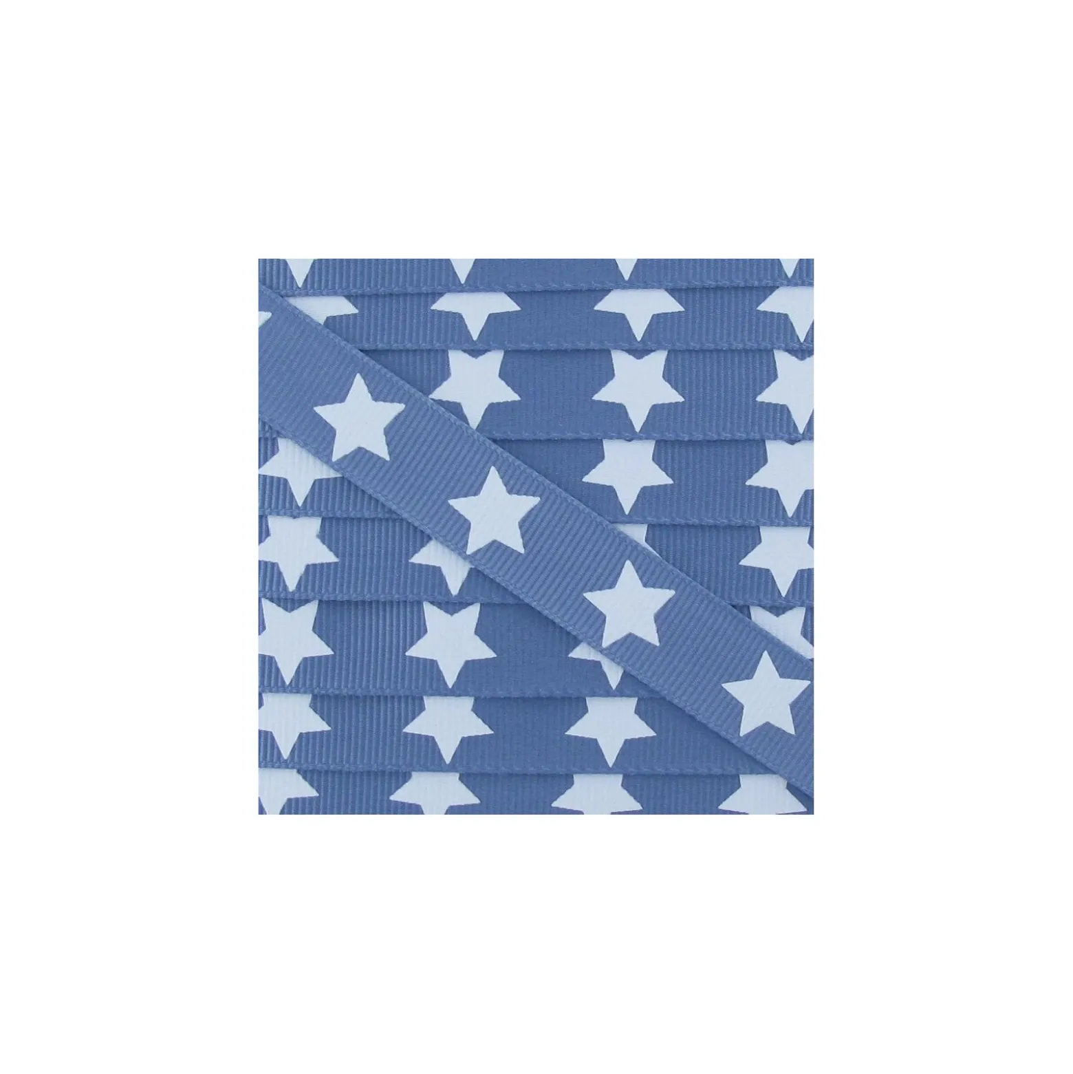 Ruban Froufrou gros grain étoiles bleu denim