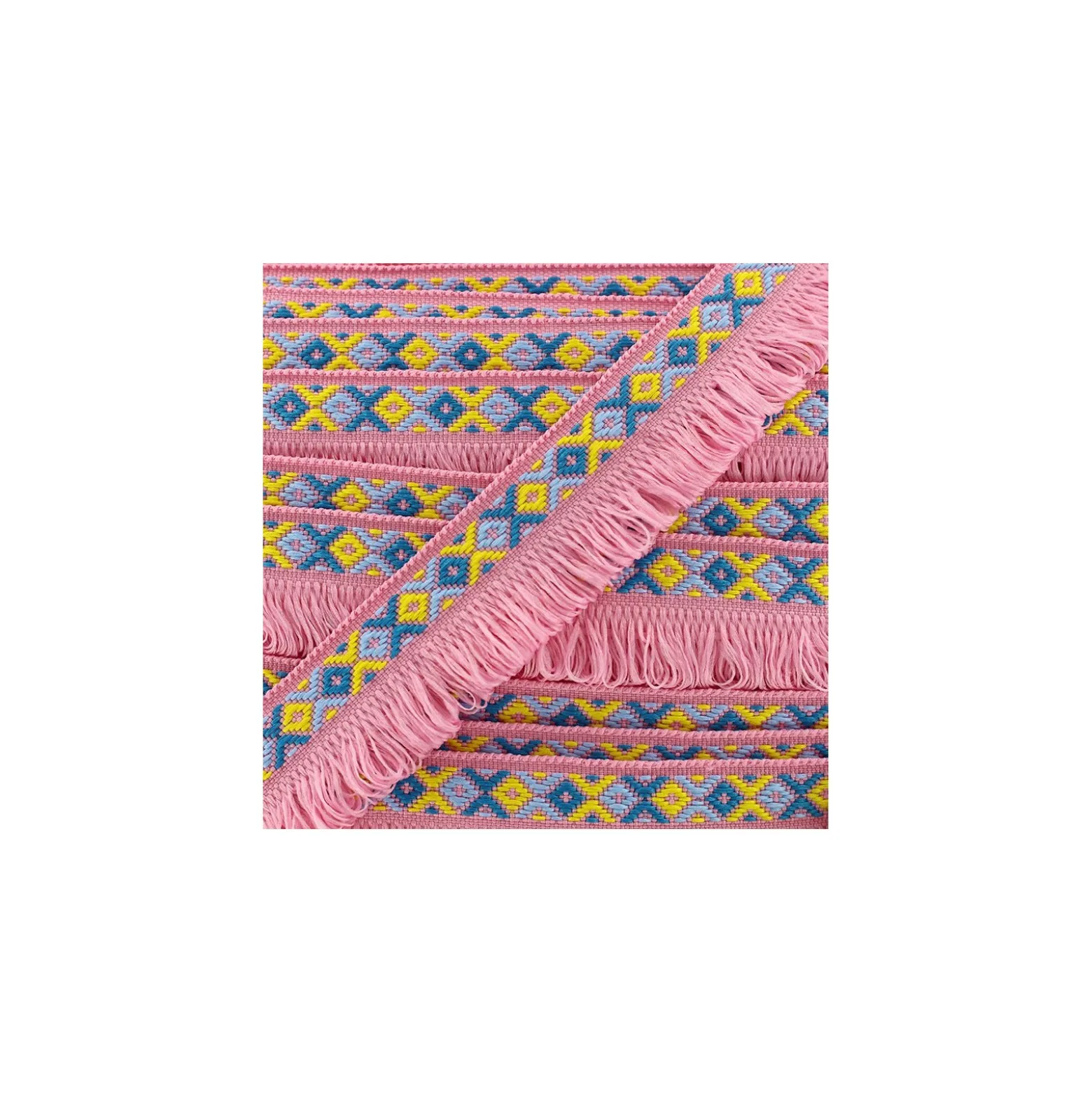 Ruban galon franges Ibiza 30mm - rose
