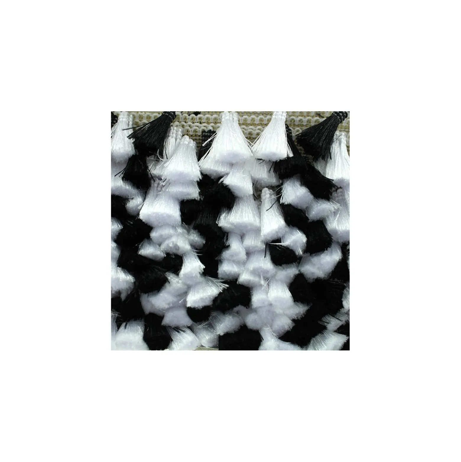 Ruban galon pompons à franges Puebla - noir/blanc x 50cm