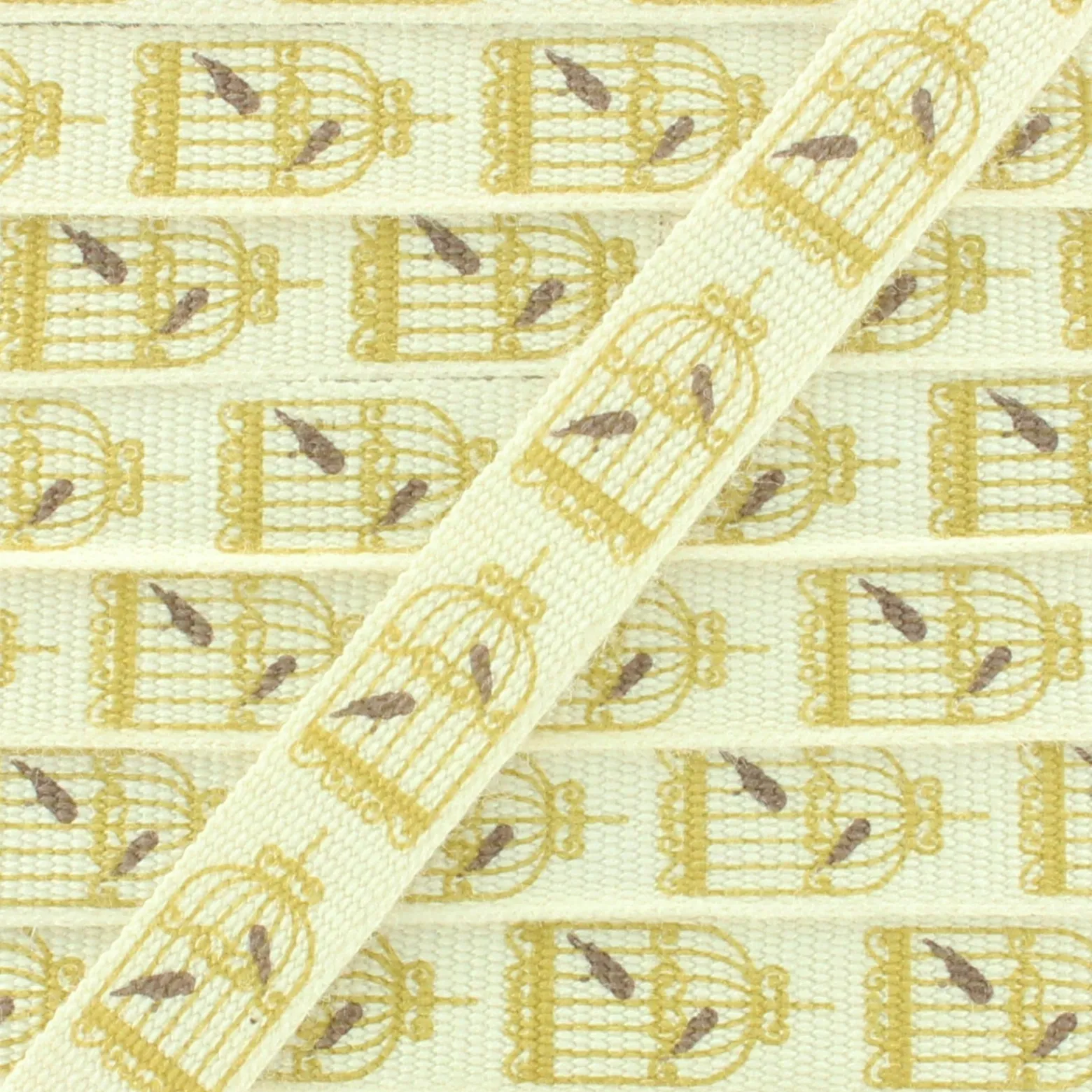Ruban gros grain Cages d'oiseaux 10 mm - Beige/Doré