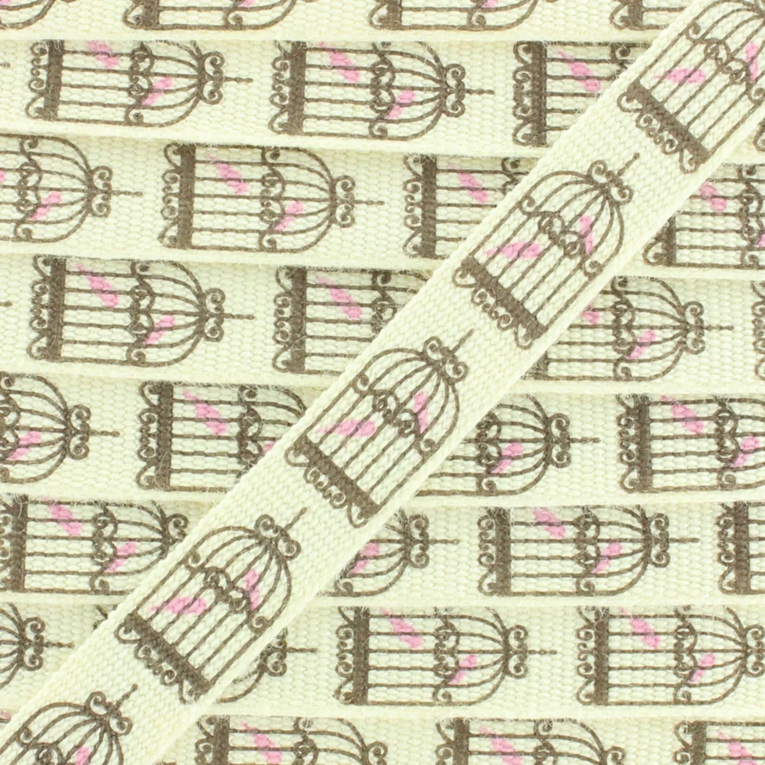 Ruban gros grain Cages d'oiseaux 10 mm - Beige/Marron