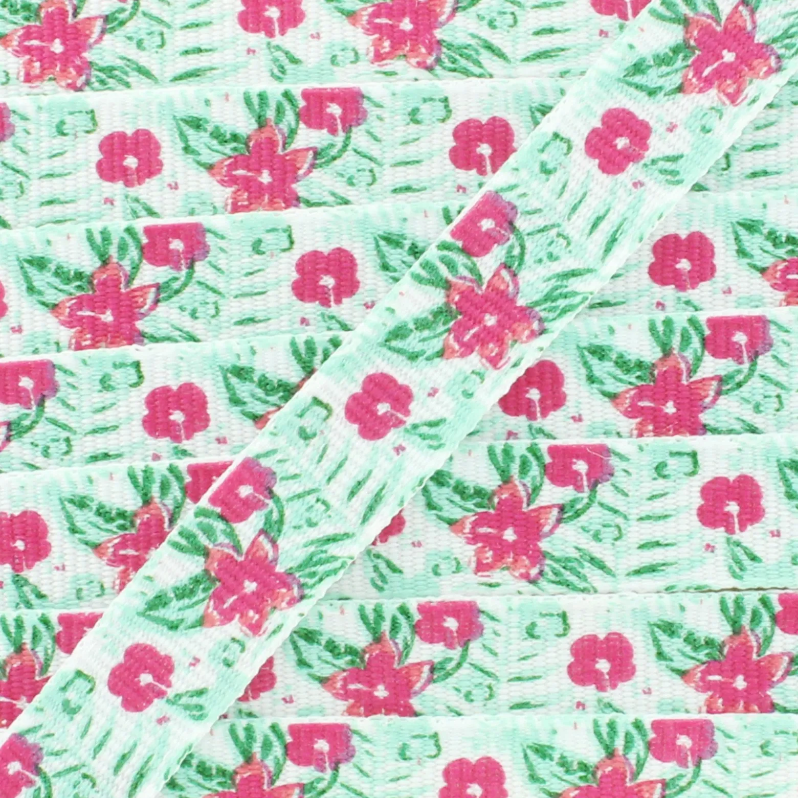 Ruban gros grain Fleuri 10 mm - Rouge/vert