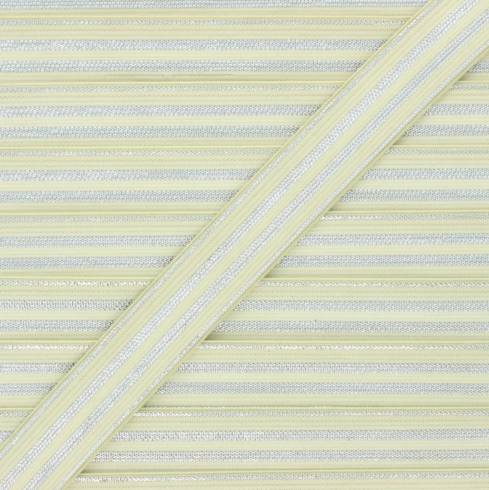 Ruban élastique rayé lurex Louis 20 mm - vert amande/argenté