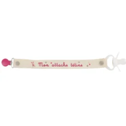Ruban sergé Mon attache tétine - gris sur fond écru x 35cm