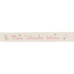 Ruban sergé Mon attache tétine - rose sur fond écru x 35cm