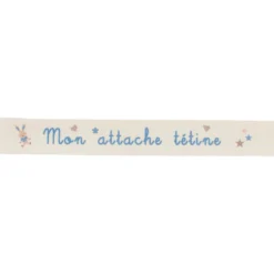 Ruban sergé Mon attache tétine - turquoise sur fond écru x 35cm